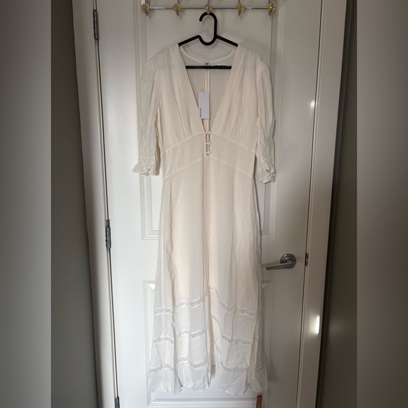 NEW NWT Reformation Ginny Lace Trim Georgette Midi Dress Ivory V-Neck - Picture 5 of 10